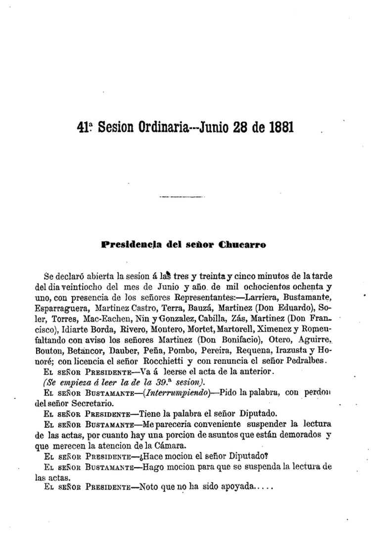 DIARIO DE SESIONES DE LA CAMARA DE REPRESENTANTES del 28/06/1881